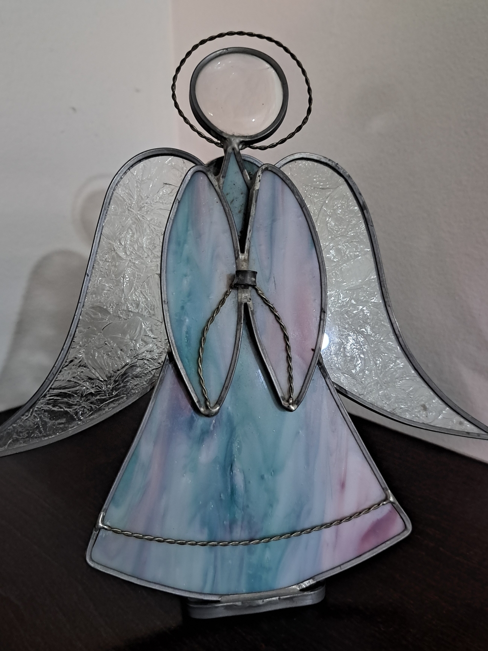 Handcrafted Stained Glass Angel in Pastel Blue and Pink - Unbranded